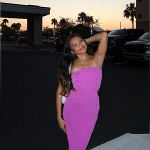 Sunhoney Blue Blush Strapless Midi Dress with cutouts (pink)